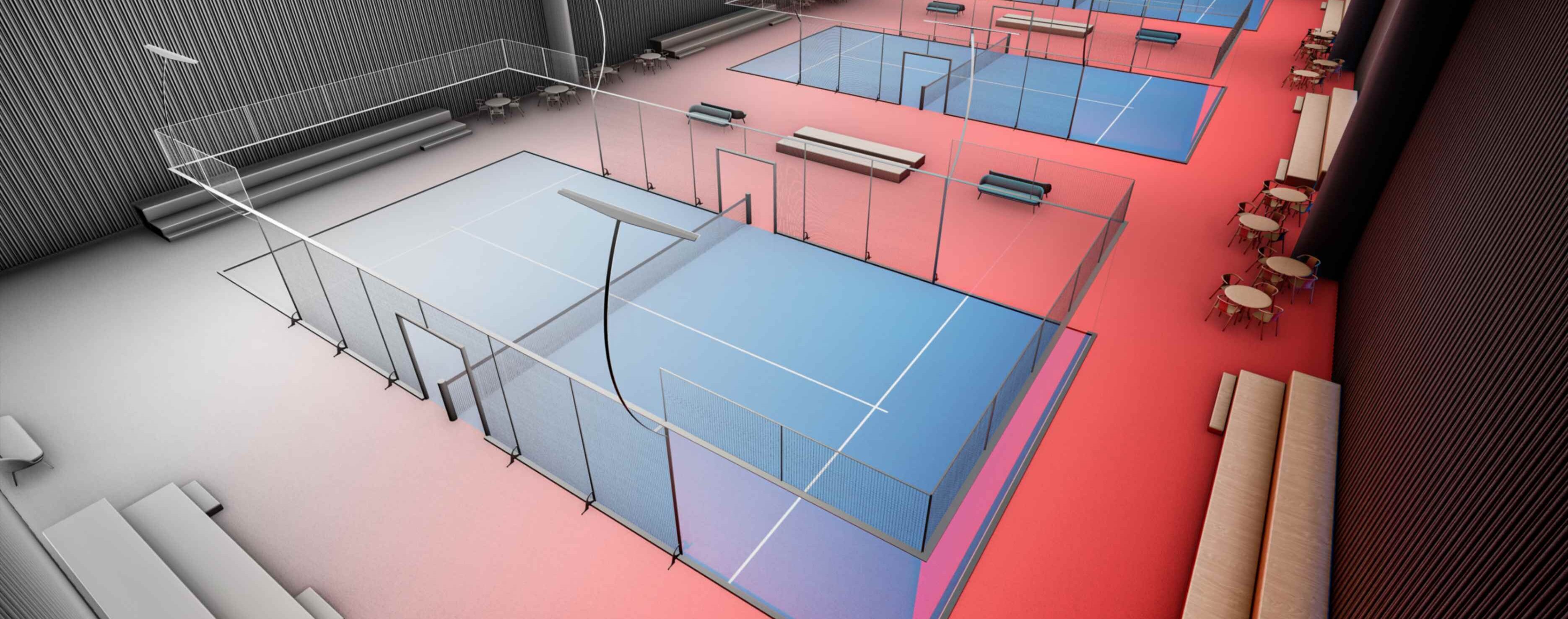jpeg-optimizer_GettyImages-1558047374 A view of two tennis courts with blue and pink walls.